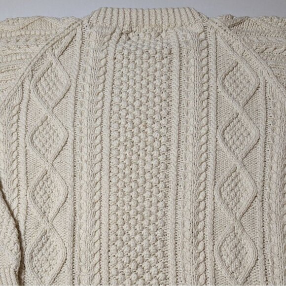 Handknit Aran Fisherman Sweater XXL Cream Cable Knit Crewneck Pullover - Picture 7 of 10